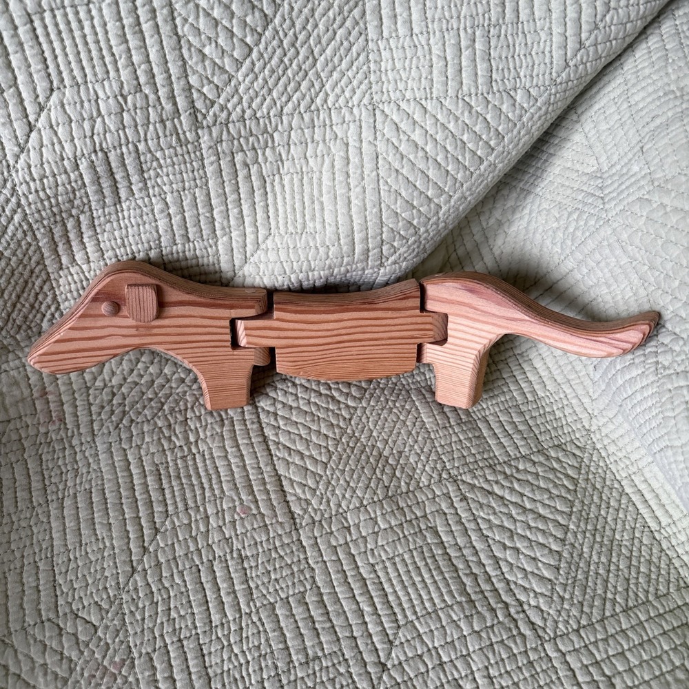 Wooden Dachshund Dog Hinged Figurine 11.5" Folk Art Shelf Decor